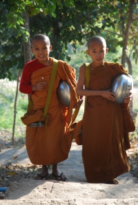 Monks on their daily walk for alms
